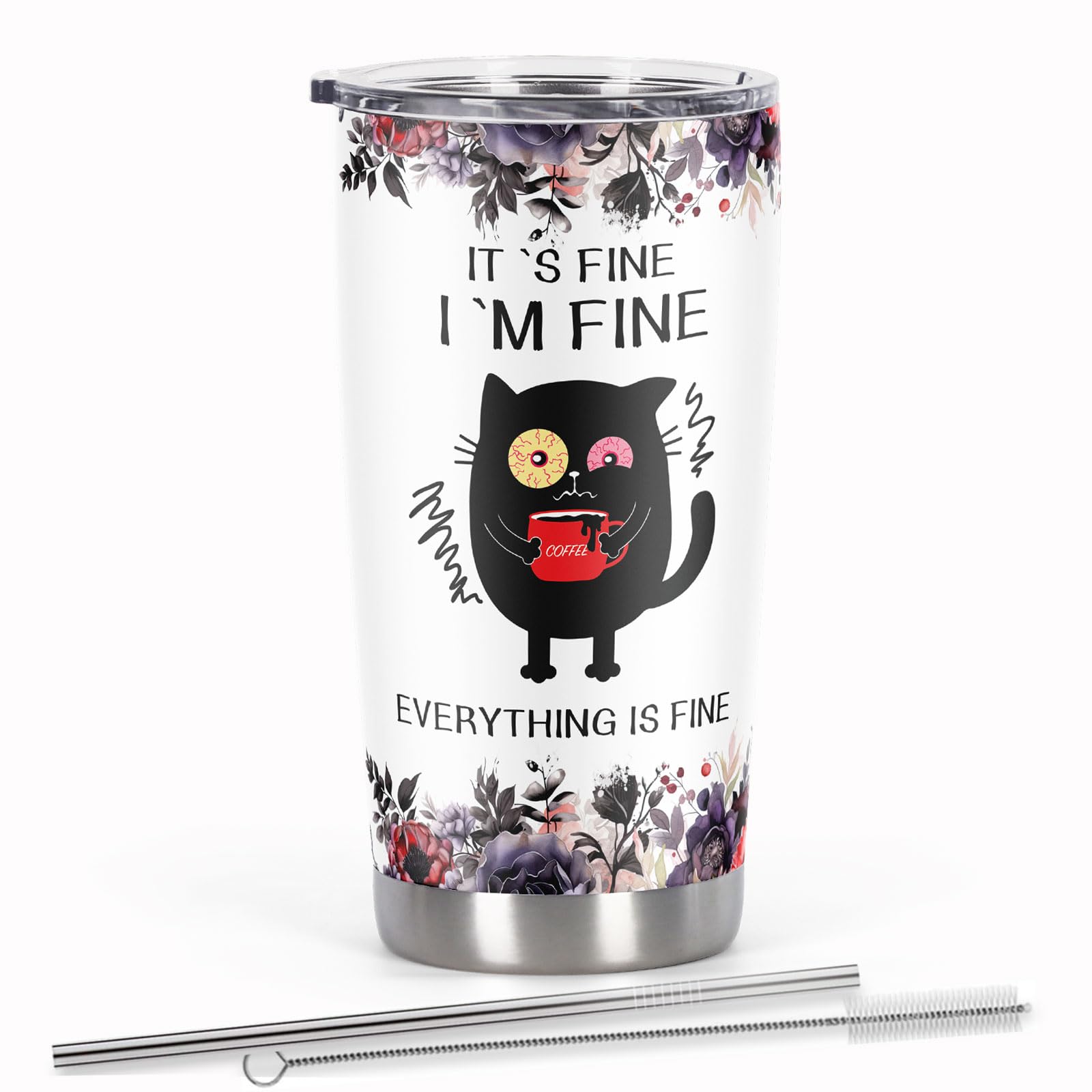 Cosictic taza térmica para amantes de gatos, frente negro, ideal para café diario