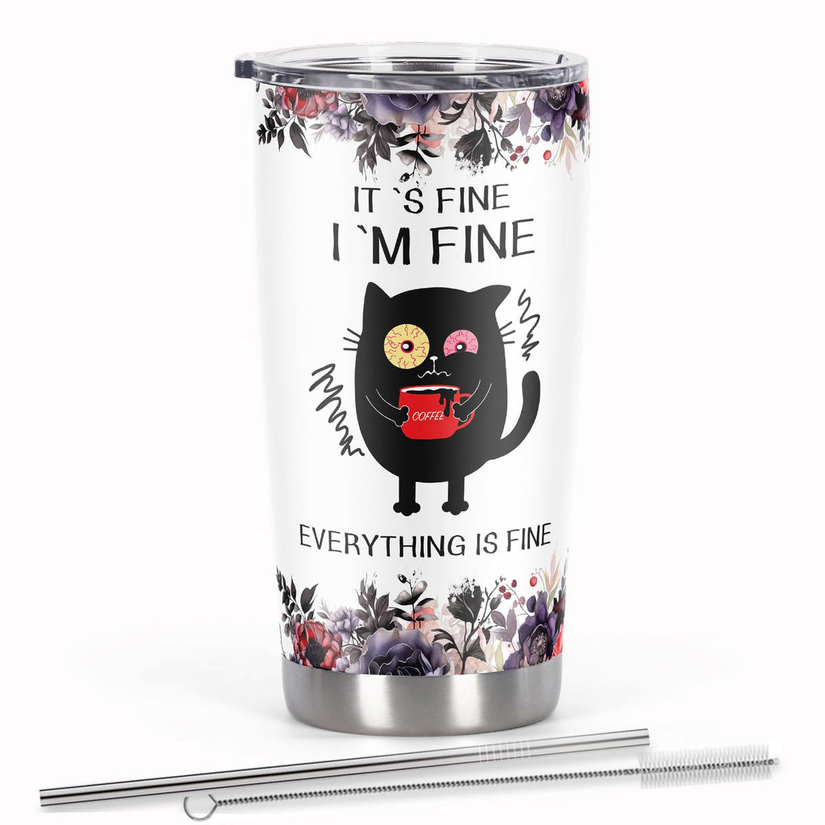 Cosictic taza térmica para amantes de gatos, frente negro, ideal para café diario
