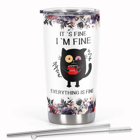Cosictic taza térmica para amantes de gatos, frente negro, ideal para café diario