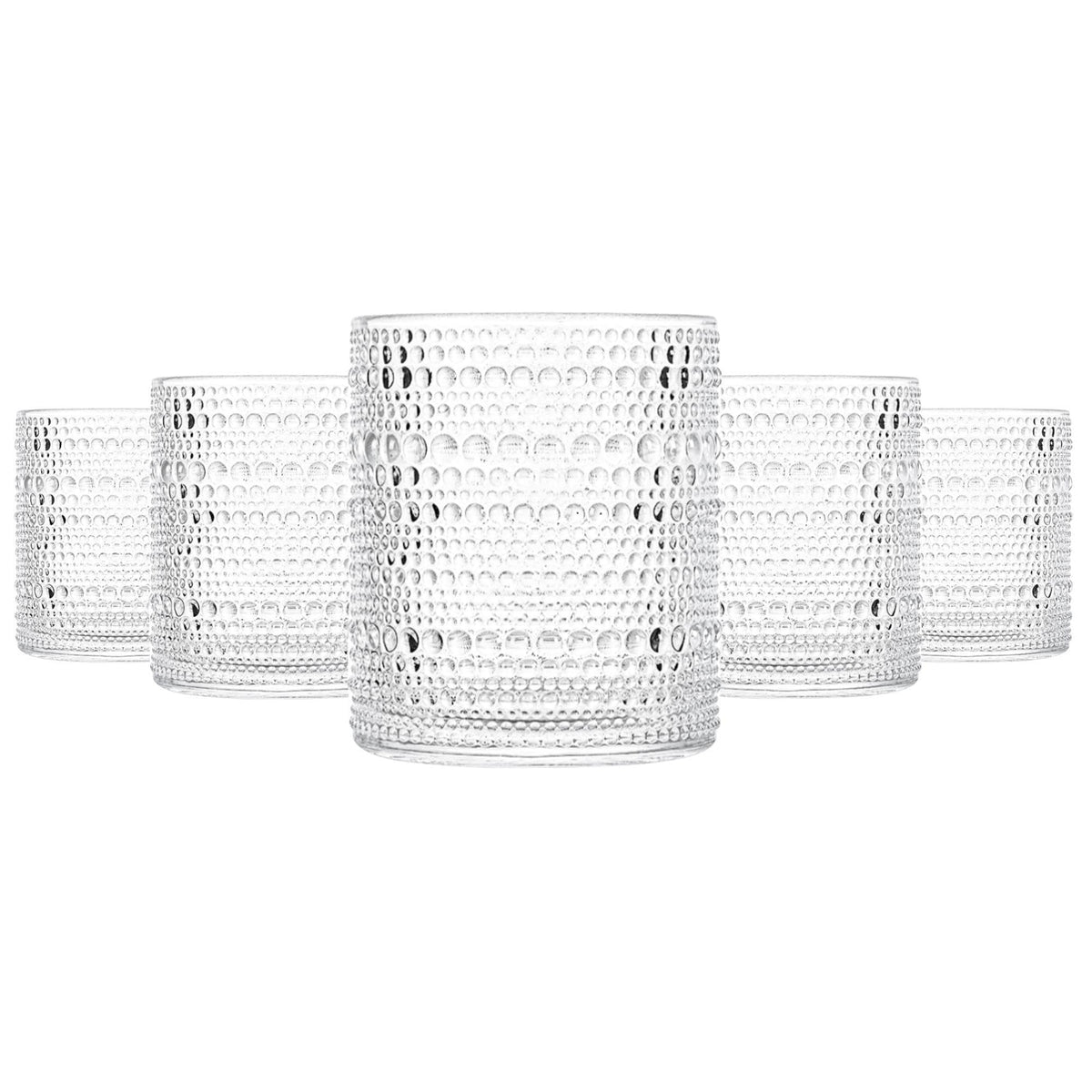 Cosnou vasos de vidrio con relieve tipo tachuelas, 390 ml, ideales para agua y cócteles.