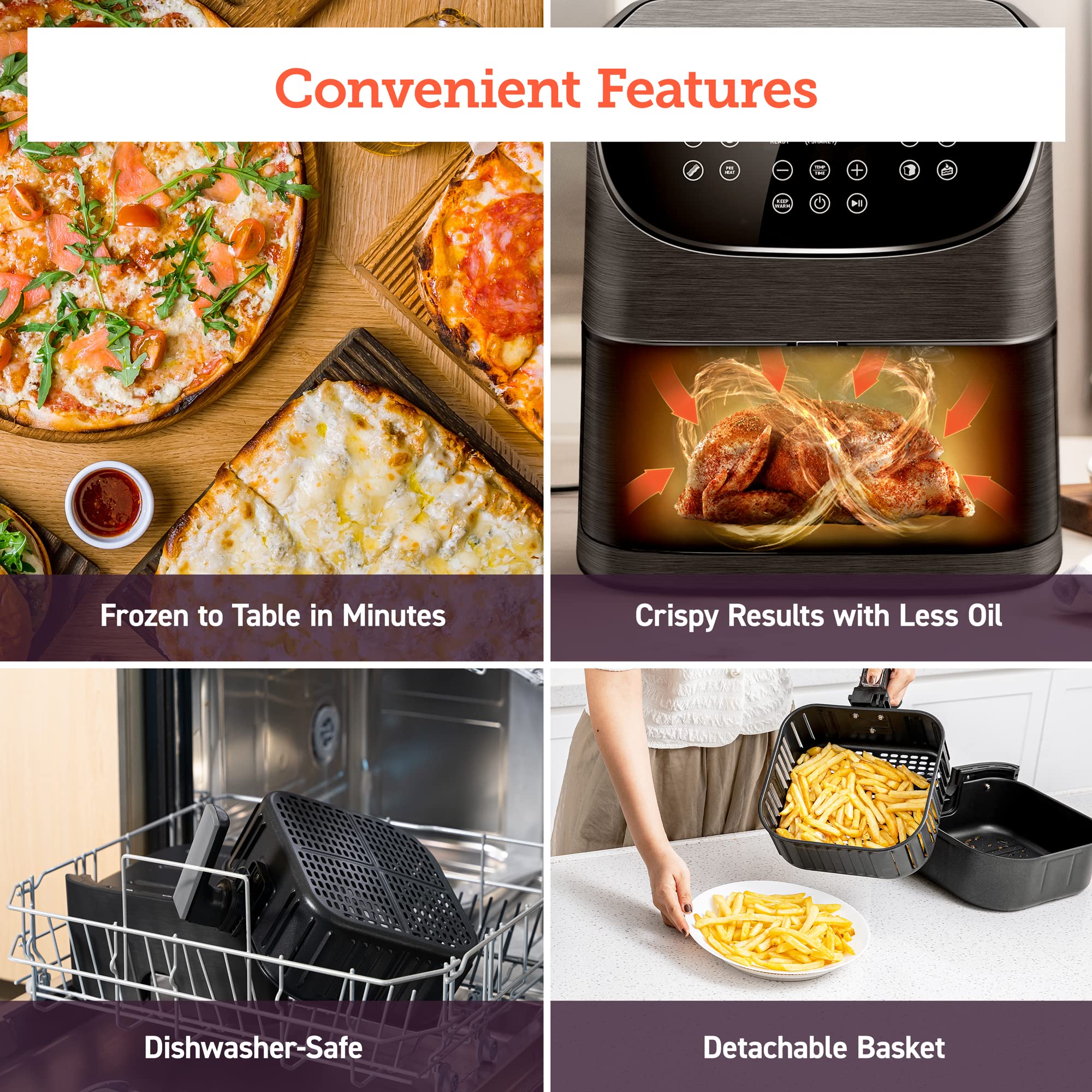 COSORI capacidad 5-8qt, ideal para preparar comidas para 3–5 personas