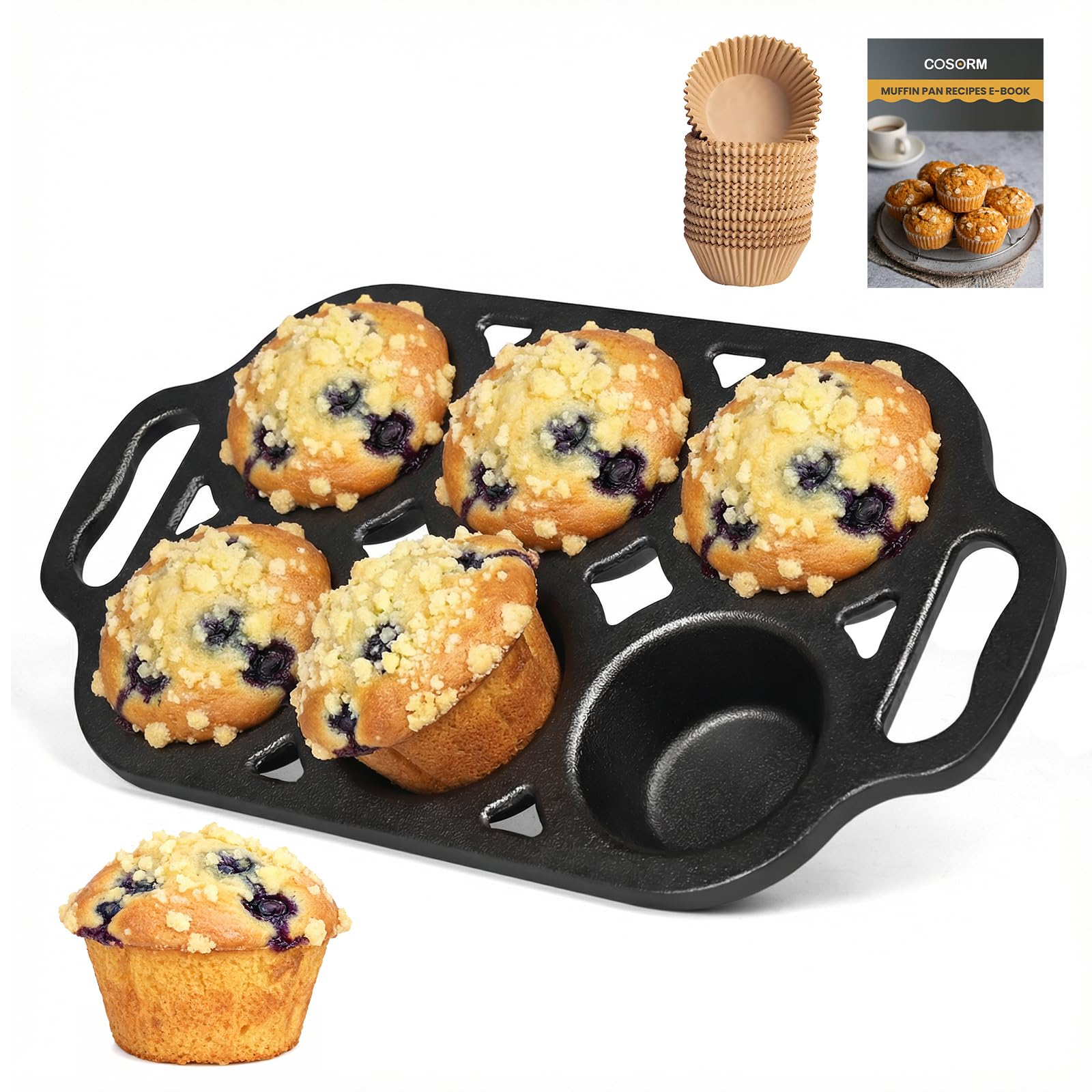 COSORM pan magdalenas de hierro, seis tazas, vista general del producto