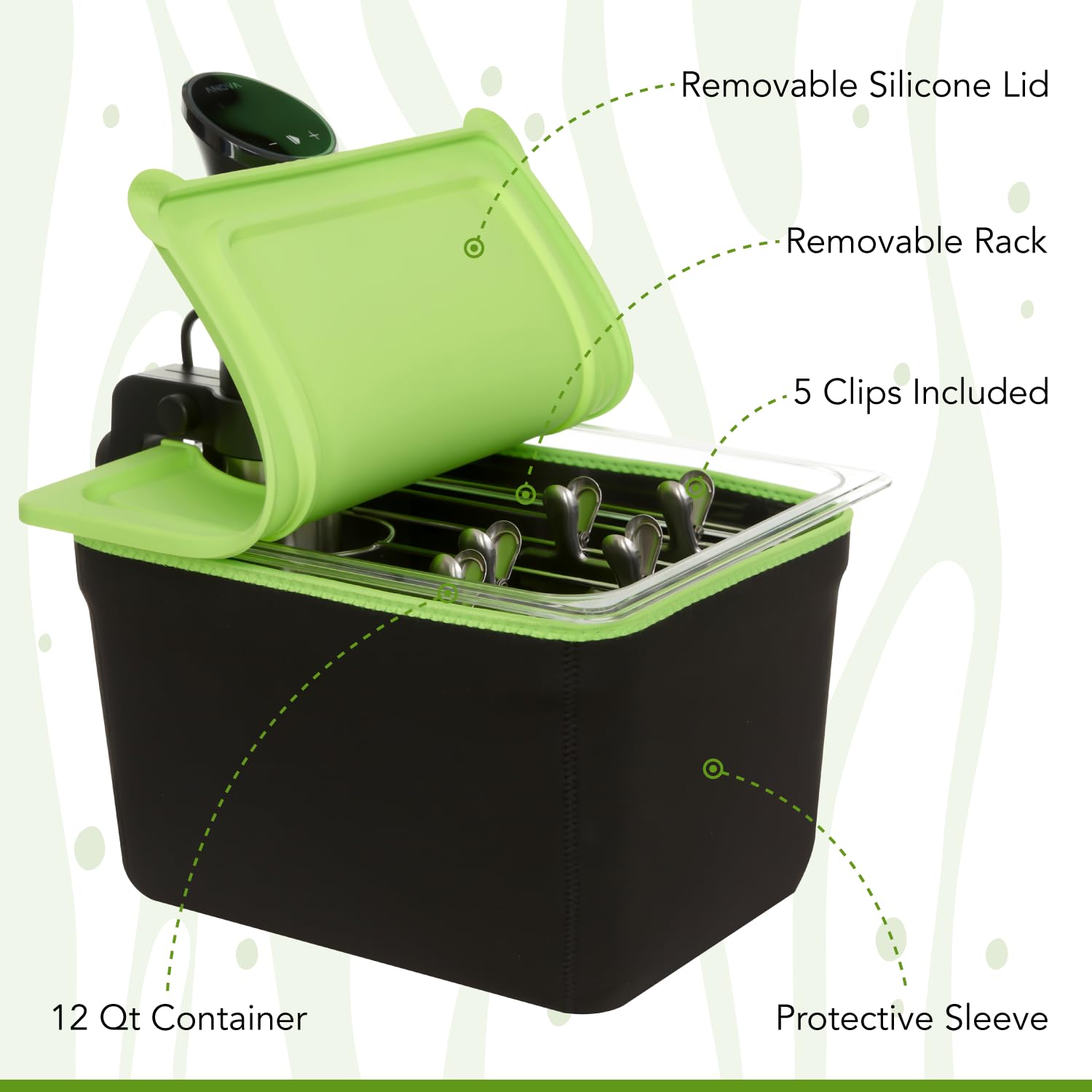 COSPARX contenedor de cocción a baja temperatura 12qt con rejilla desmontable para soporte uniforme.