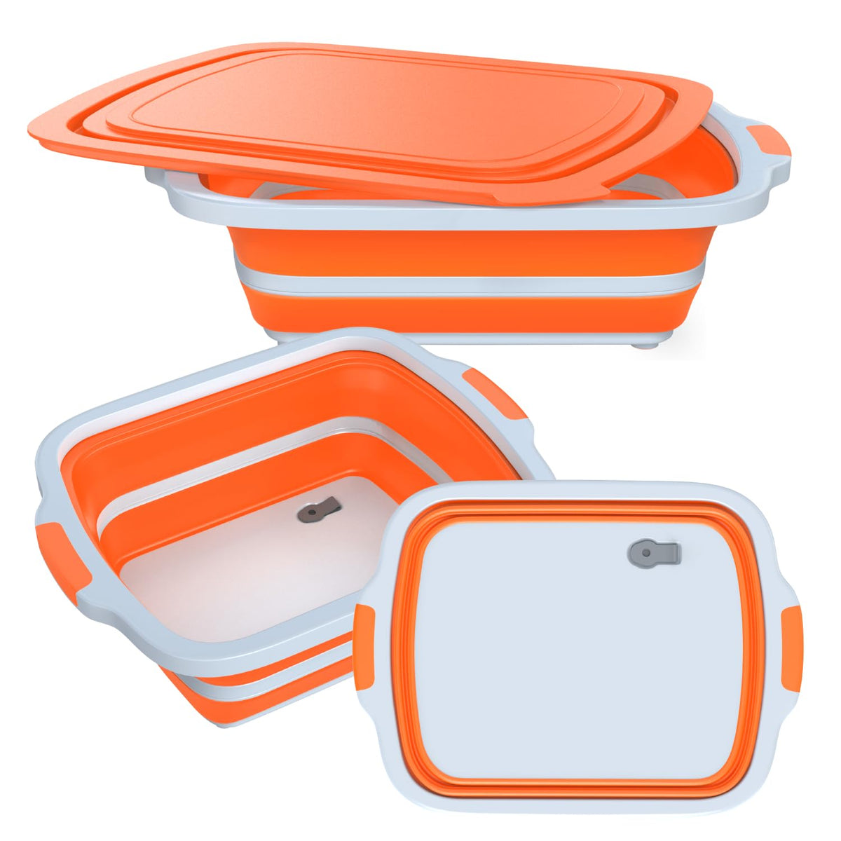 COSPARX pack 2 recipientes XL plegables con tapa y colador, ideal para marinar y escurrir.