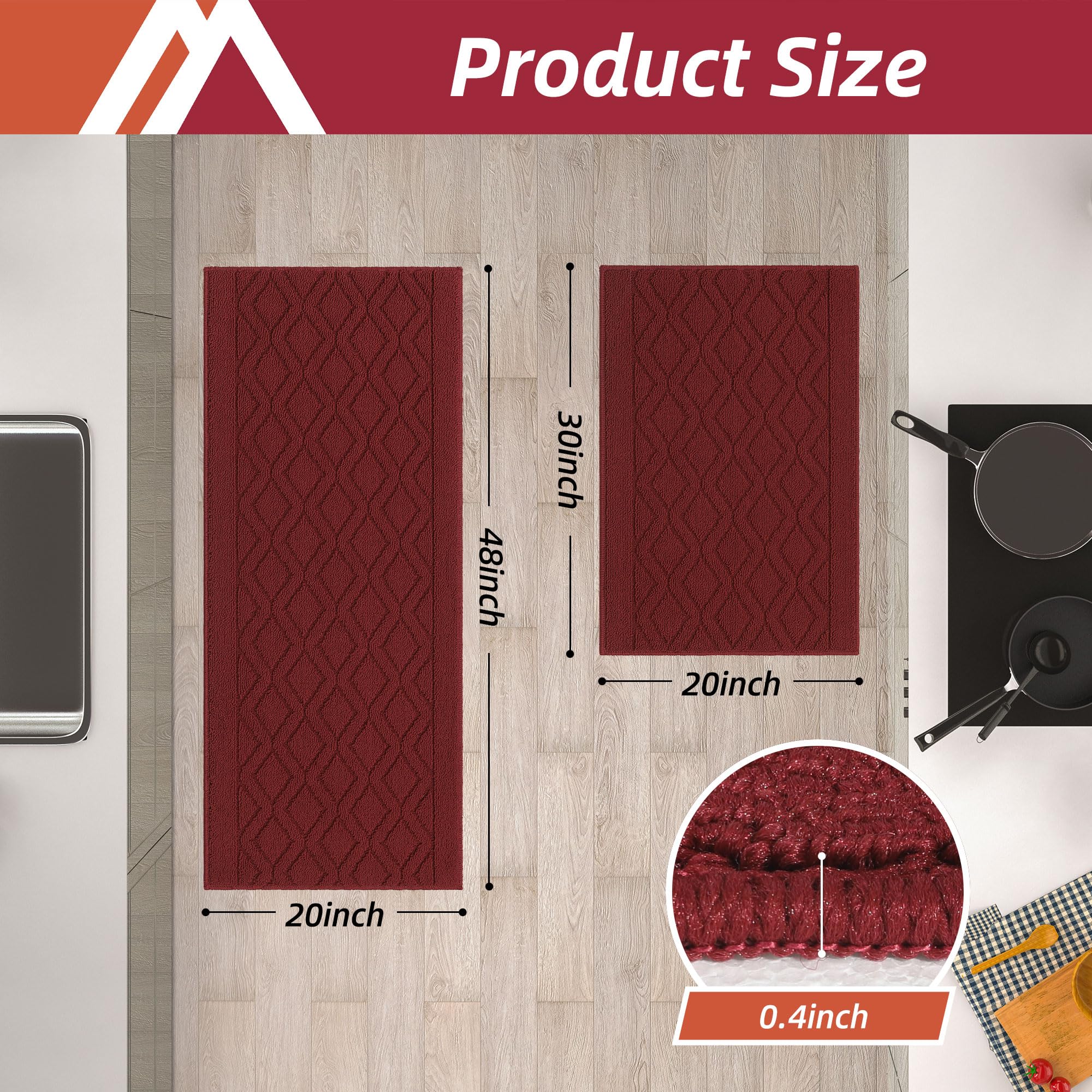 COSY HOMEER alfombra ligera para cocina rojo, fácil de colocar y mover.