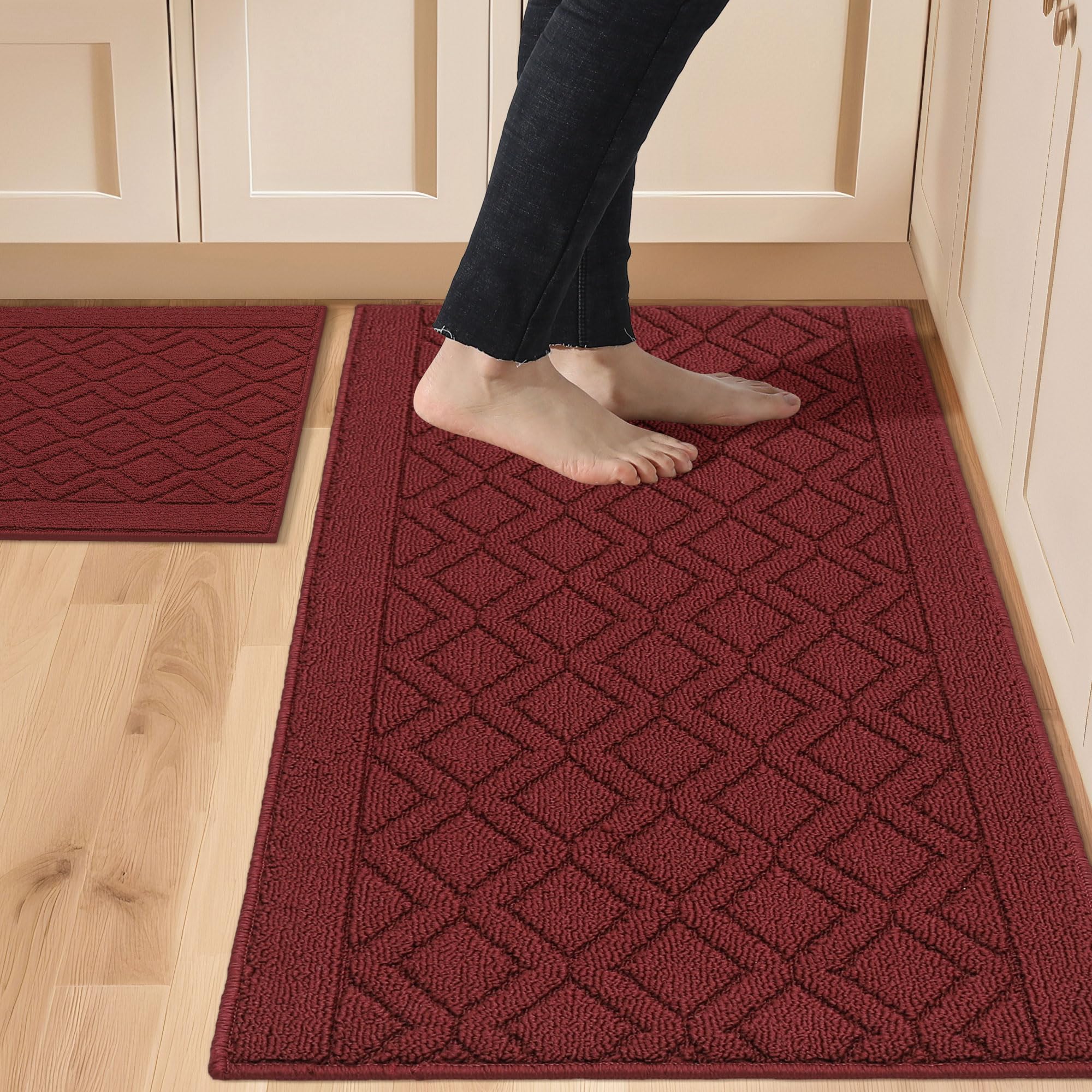 COSY HOMEER alfombra de cocina dos piezas rojo, ideal para mayor confort al estar de pie.