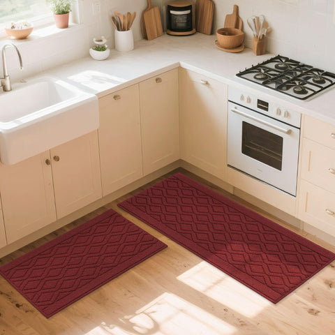 COSY HOMEER set de alfombras para cocina rojo, dos piezas útiles para cocinas pequeñas.
