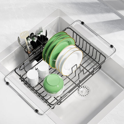 CosyPic escurridor expandible en fregadero, ahorro de espacio y secado eficiente.