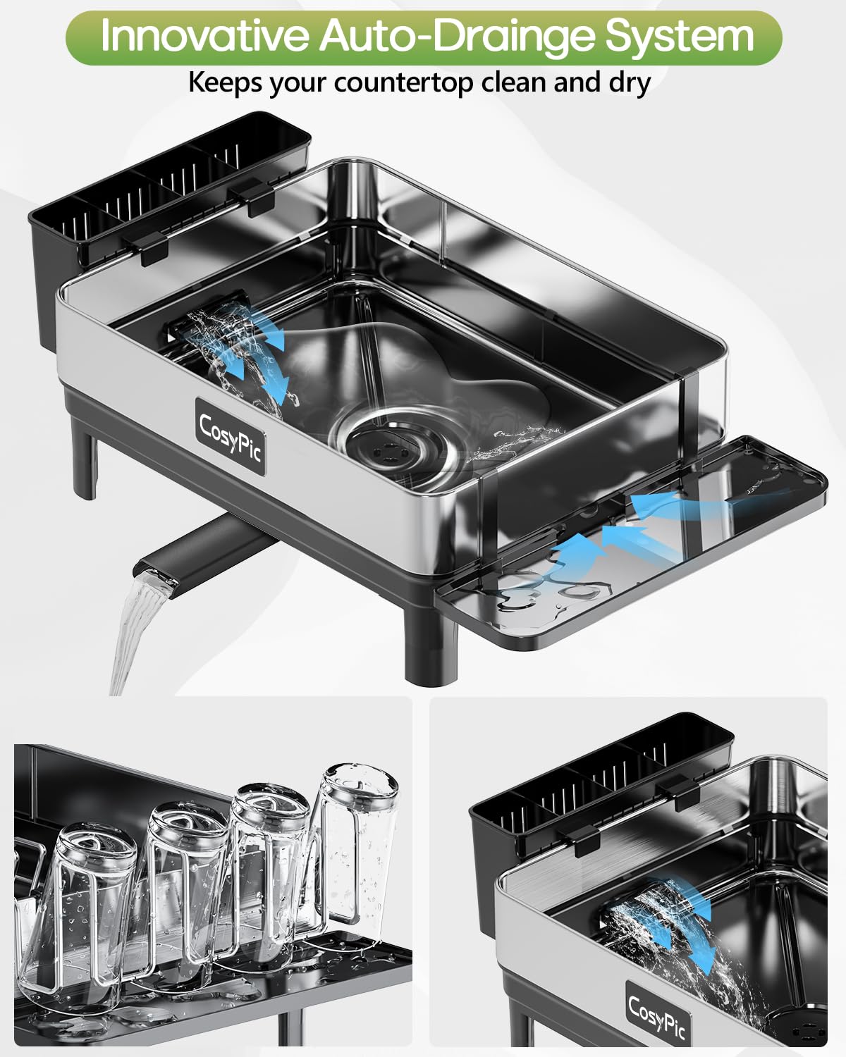 CosyPic porta-copas en escurridor, secado seguro para vasos y tazas.