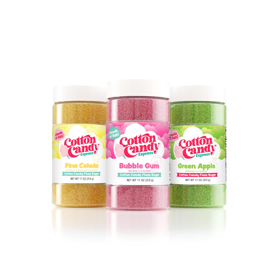 Cotton Candy Express: jarra 11 oz sabor chicle burbuja, lista para fiestas.