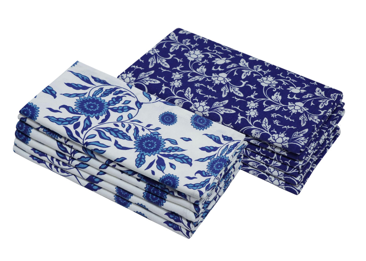 Cotton Craft servilletas dos tonos azul sobre blanco para vestir la mesa