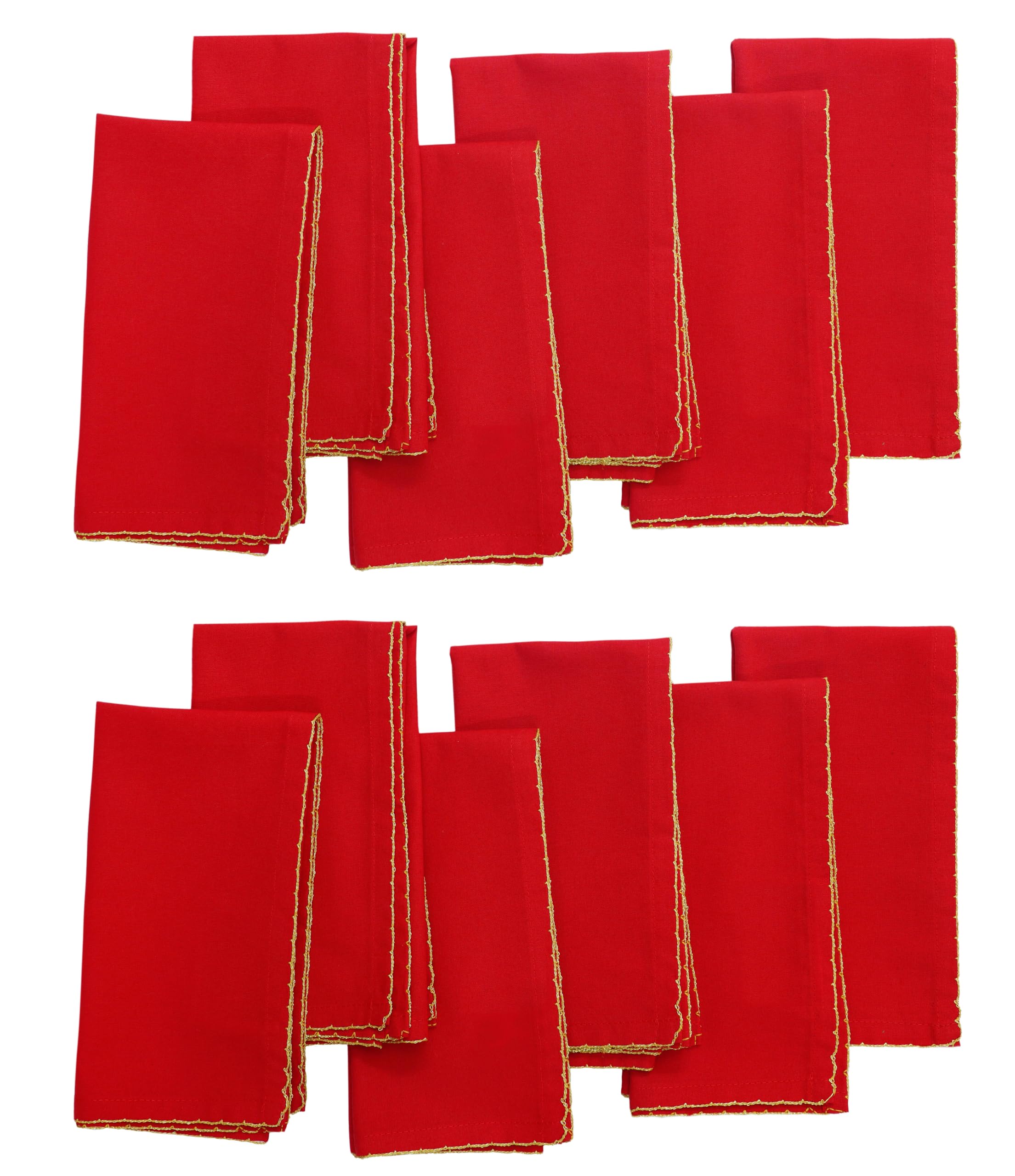 COTTON CRAFT servilletas rojas con borde dorado para cenas festivas.