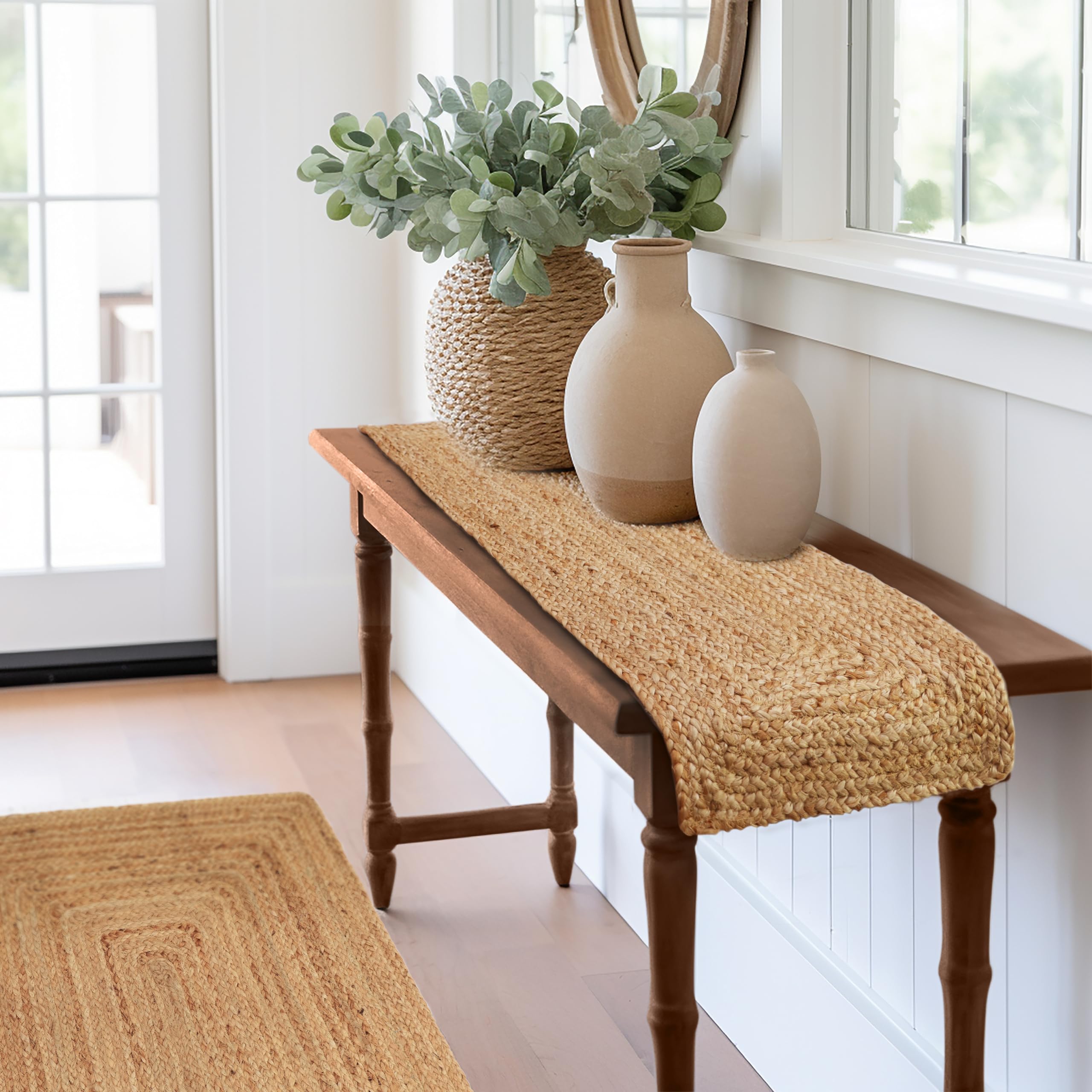 Decoración versátil de Cotton Craft para estante o mostrador con yute natural.