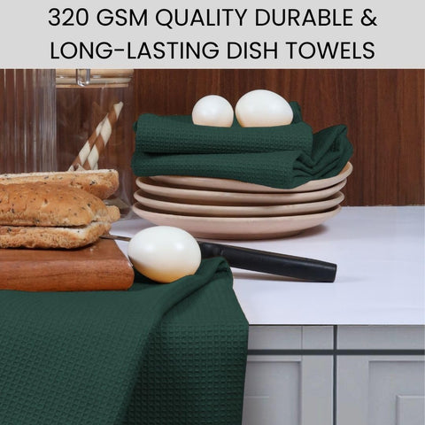 CottonCove: toallas de cocina waffle con textura waffle en verde.