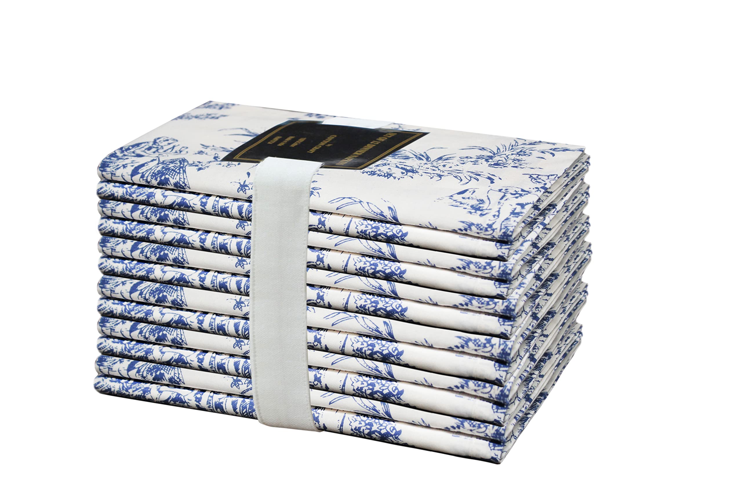 Cotton Craft servilletas de algodón azul toile, conjunto de 12 para mesa elegante