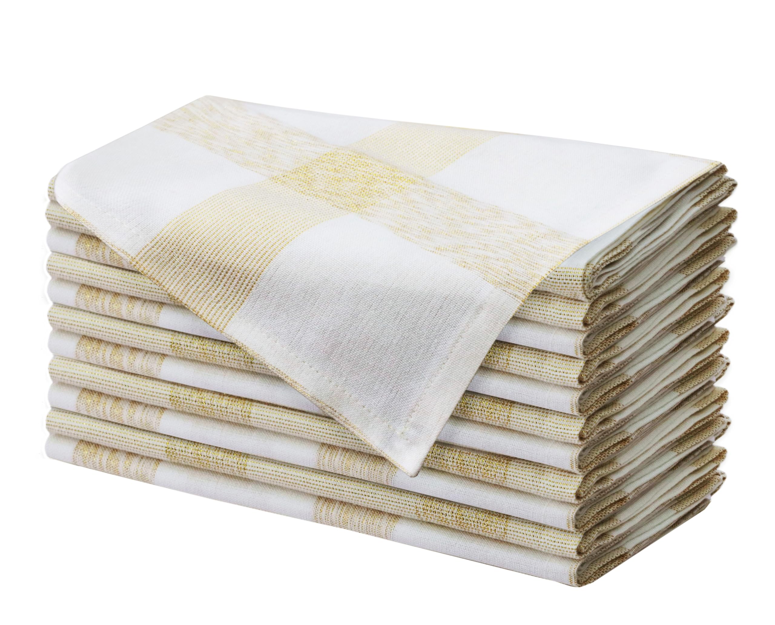 servilletas COTTON CRAFT con plaid dorado, ideales para cenas festivas y elegantes.