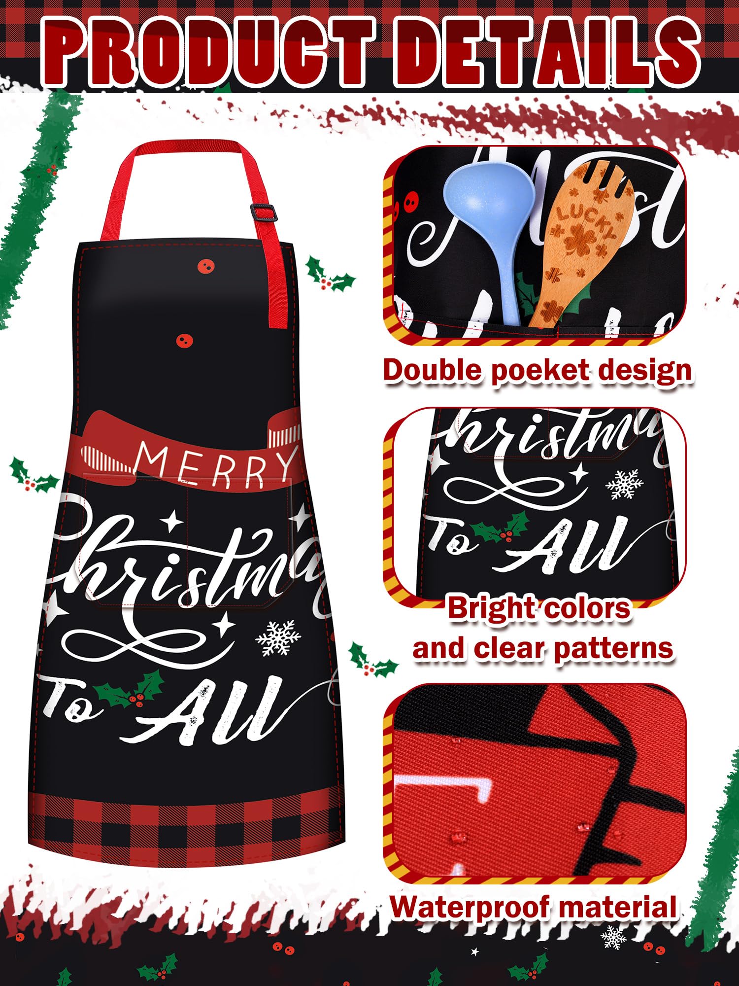 Delantal Cotwinter Navidad con ajuste de cuello y cintura para mayor comodidad.