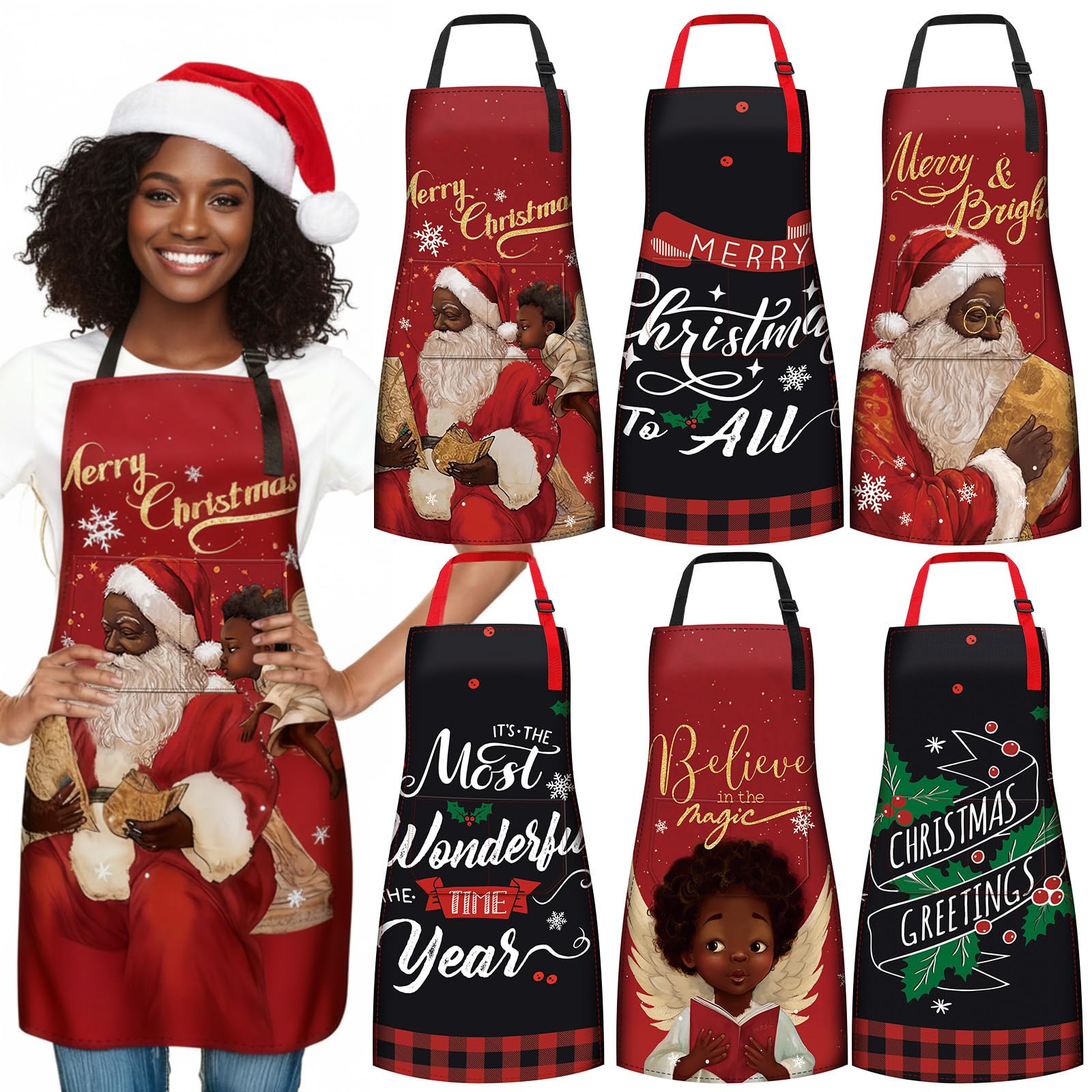 Delantal Cotwinter Navidad con bolsillos para utensilios al alcance de la mano.