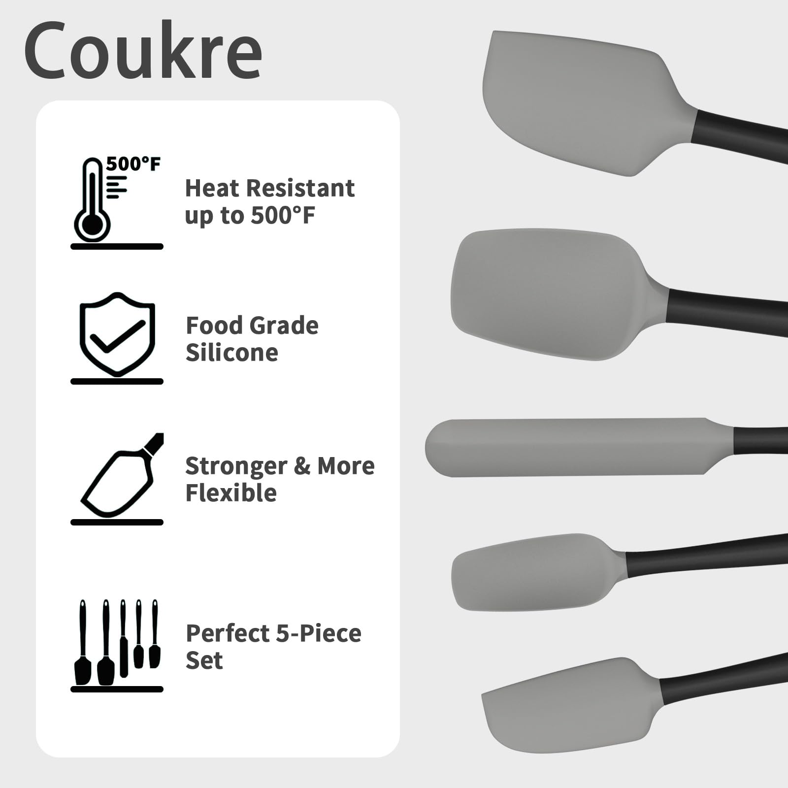 Coukre espátula pequeña de silicona gris, flexible para raspar bordes