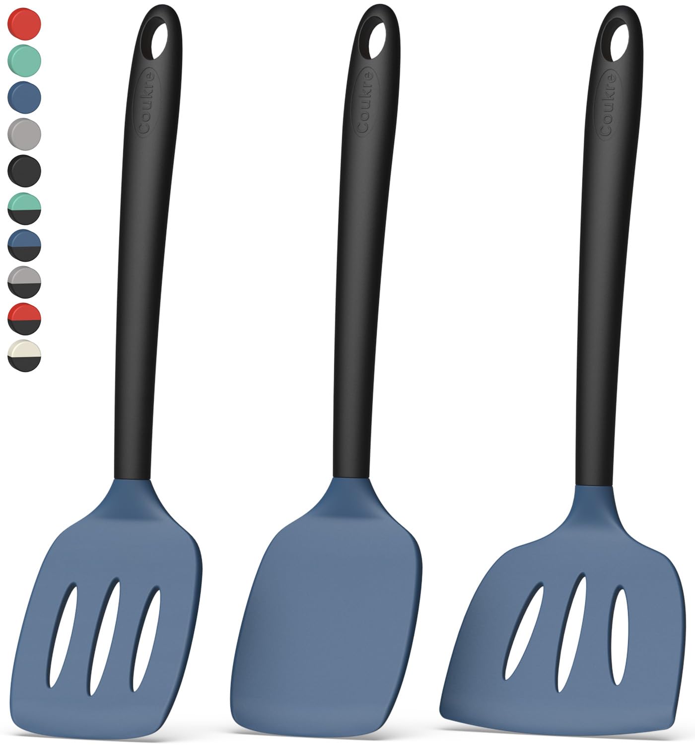 Espátula para pescado de Coukre, silicona duradera para voltear sin rayar sartén