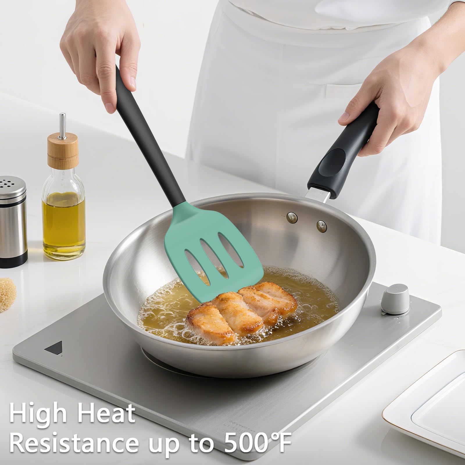 Coukre espátula silicona con mango cómodo: agarre firme y seguro durante la cocción.