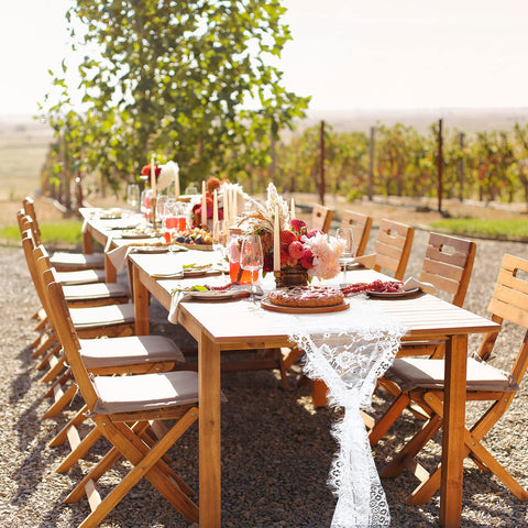 Corredor de mesa Coume, encaje blanco bohemio, perfecto para bodas.