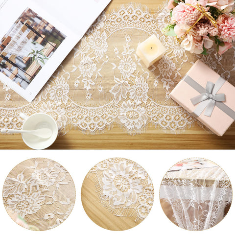 Corredor de mesa Coume, encaje blanco, rosas bordadas para celebraciones.