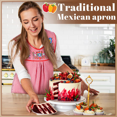 Delantal para clase de cocina con diseño mexicano y bordado floral.