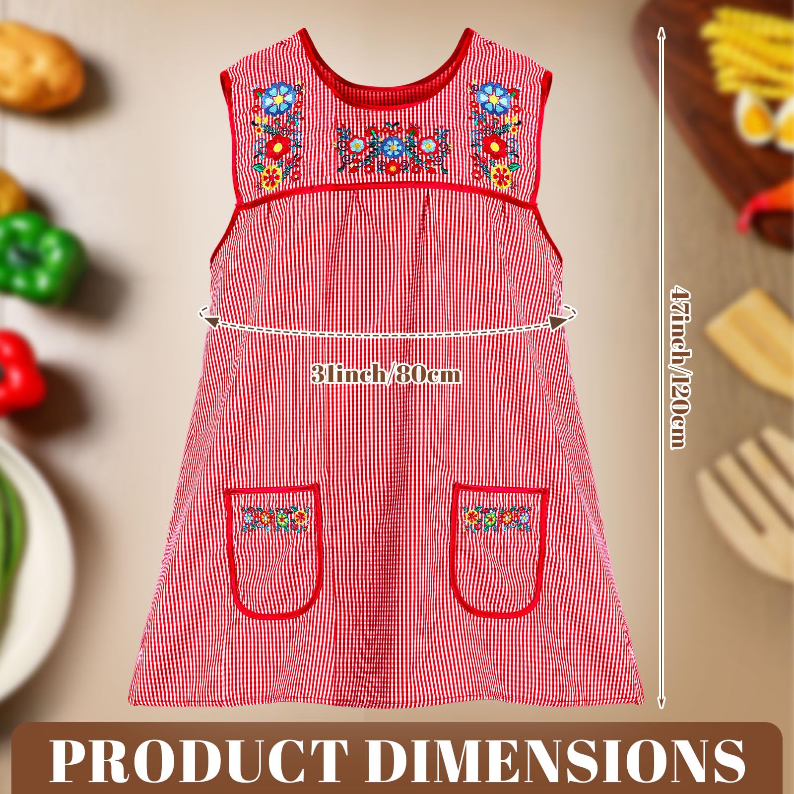 Delantal Coume para cocina mexicana, fondo rojo vibrante y tela ligera.
