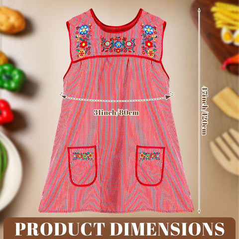 Delantal Coume para cocina mexicana, fondo rojo vibrante y tela ligera.