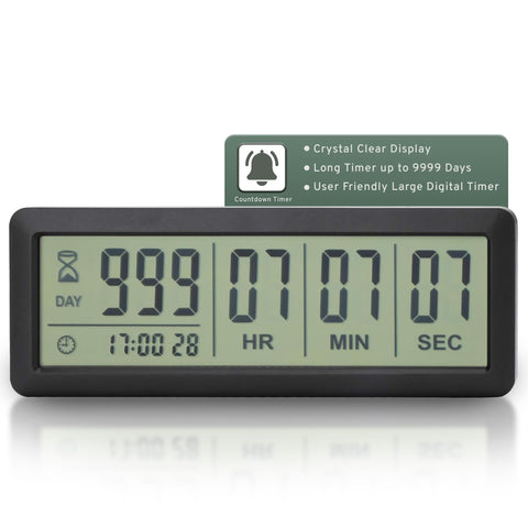 Countables reloj cuenta atrás con pantalla grande para lectura clara desde la distancia.