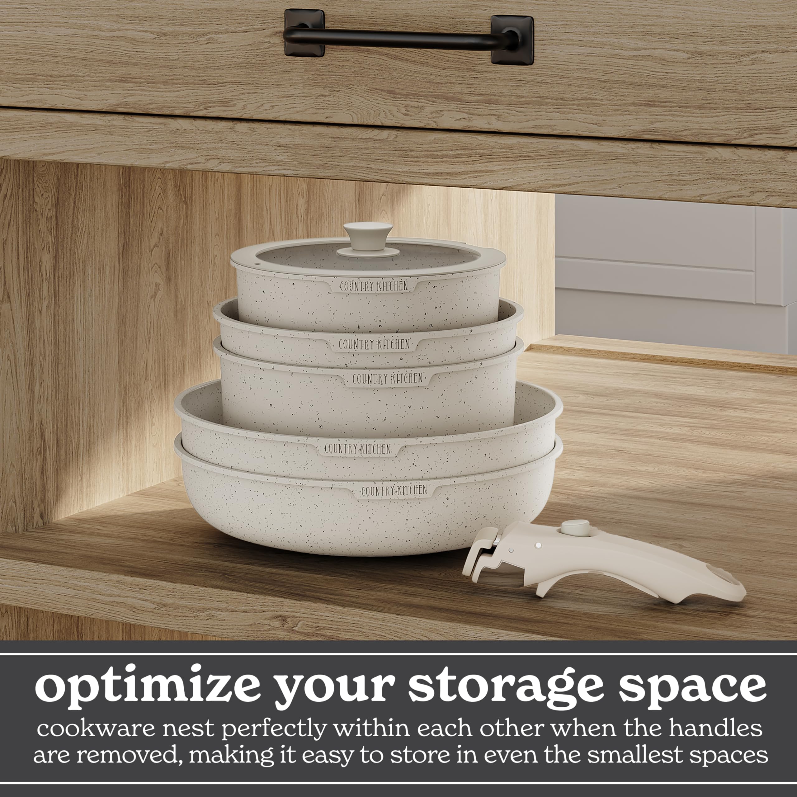 Country Kitchen almacenamiento apilable para ordenar utensilios.