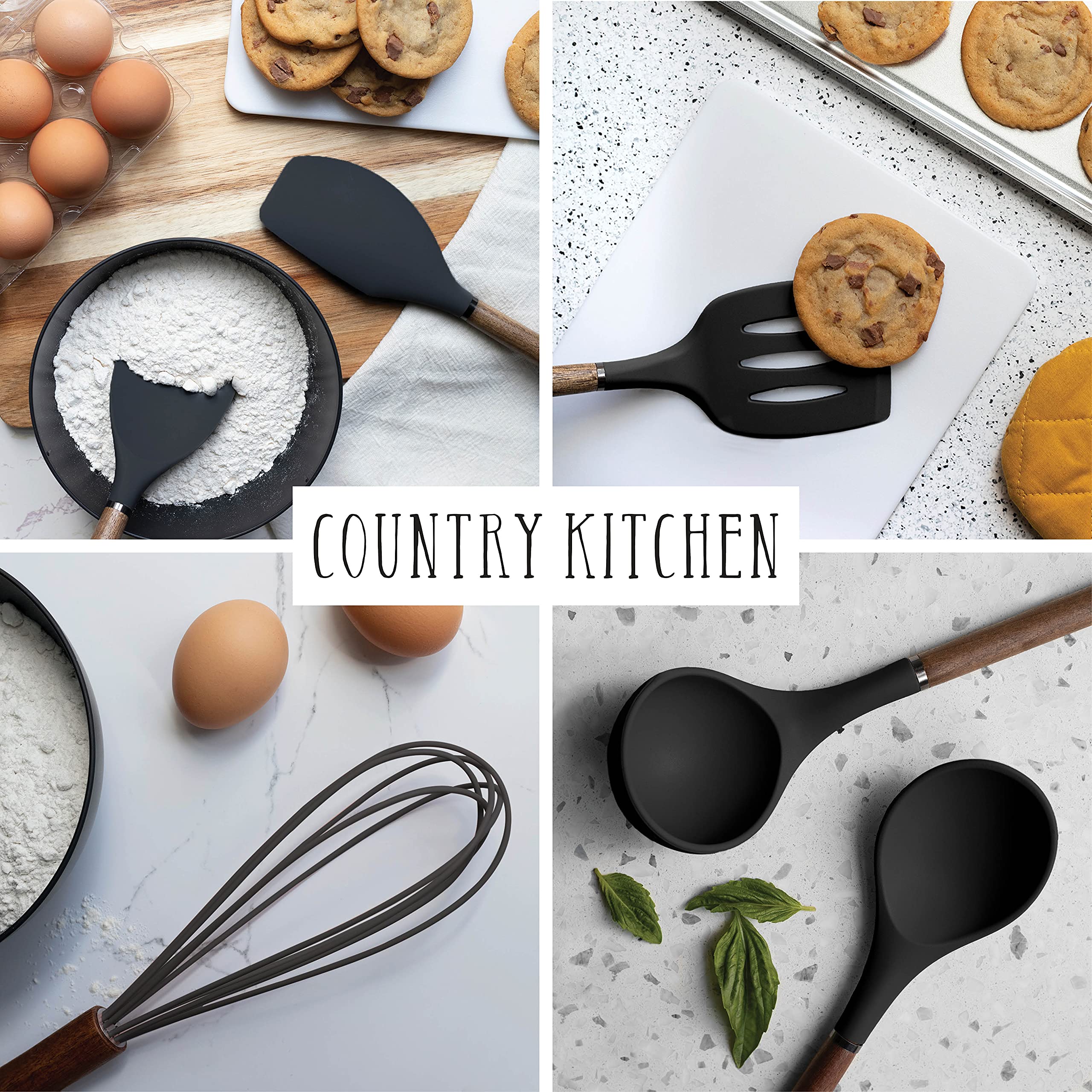 Country Kitchen utensilios aptos para sartenes antiadherentes, sin rayar superficies.