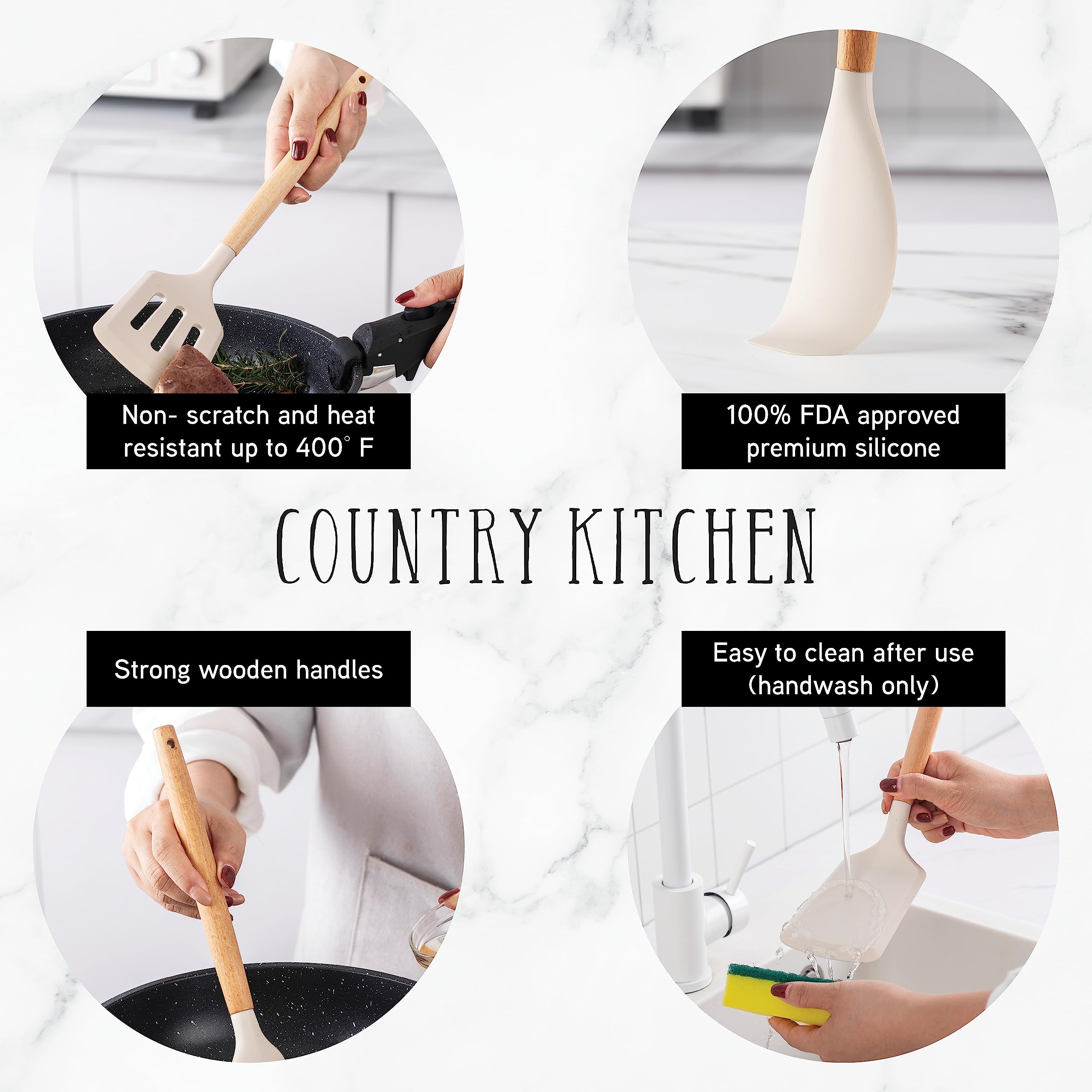 Country Kitchen espatula silicona flexible para precisión y limpieza fácil.
