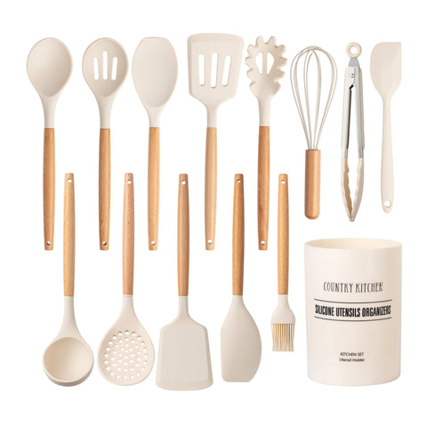 Country Kitchen juego de utensilios de silicona antiadherente para cocinar sin rayar ollas.