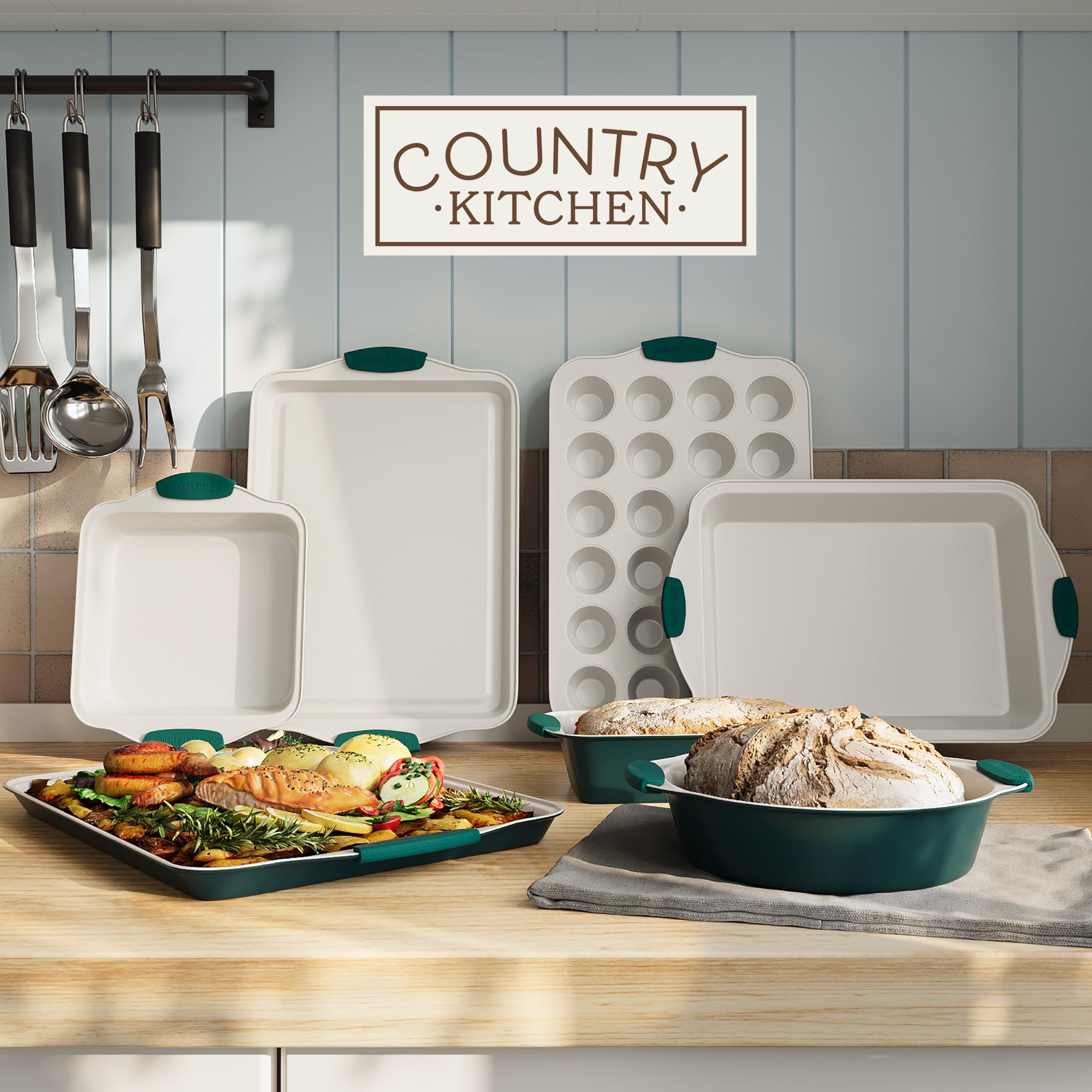 Country Kitchen mango de silicona seguro facilita mover las bandejas