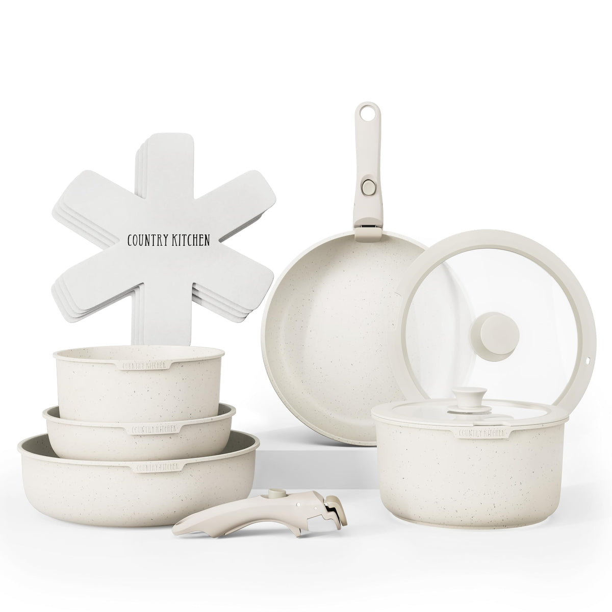 Country Kitchen ollas-set con mango desmontable, ahorro de espacio en la cocina.