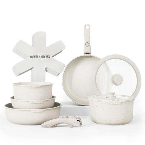 Country Kitchen ollas-set con mango desmontable, ahorro de espacio en la cocina.