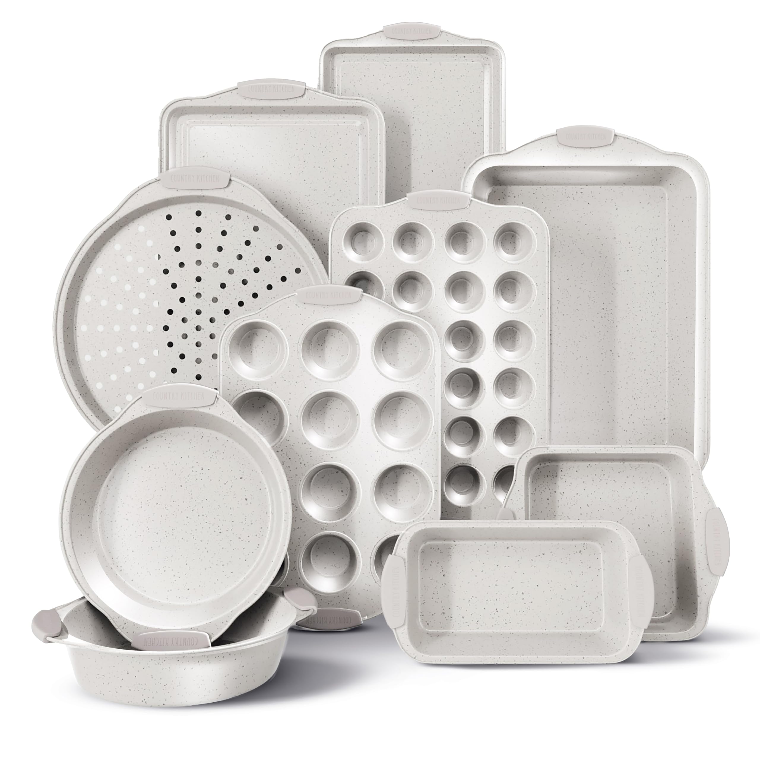 Country Kitchen set de horneado apilable antiadherente crema para ahorrar espacio y desmoldar fácilmente.