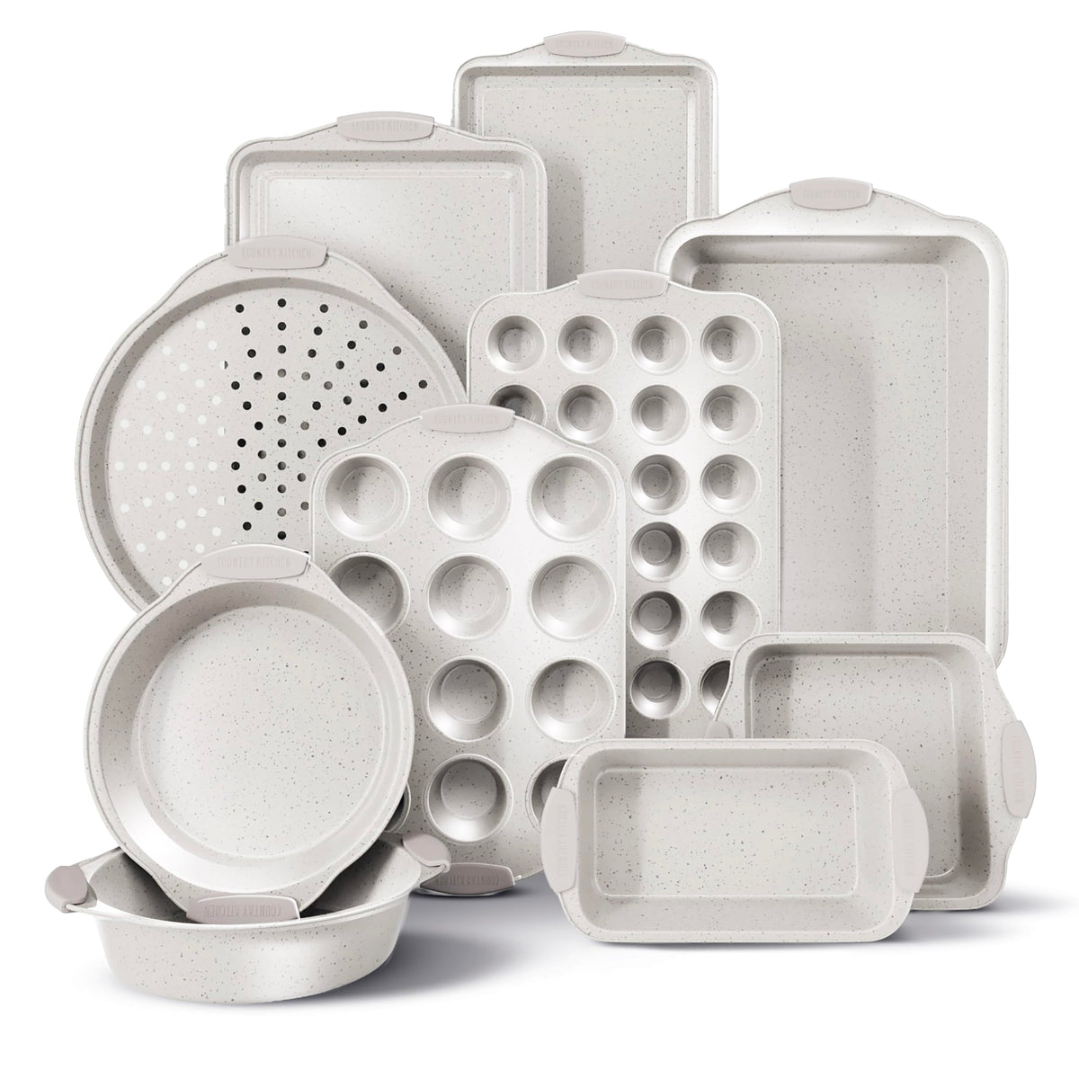 Country Kitchen set de horneado apilable antiadherente crema para ahorrar espacio y desmoldar fácilmente.