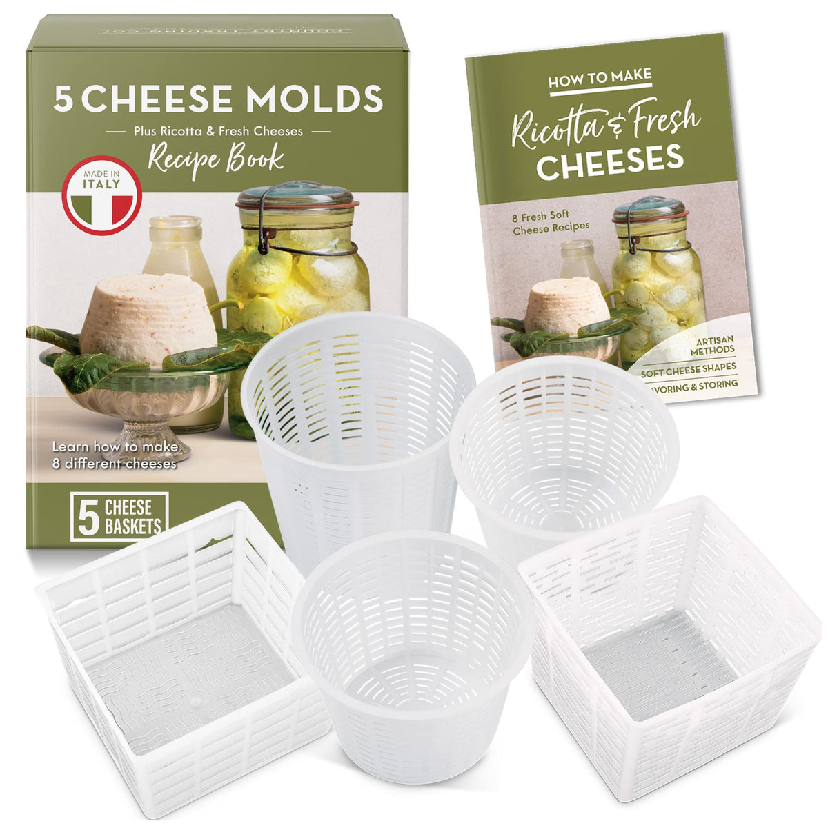 Country Trading Co. Conjunto para elaboración de quesos – moldes cuadrados para quesos con formas atractivas.