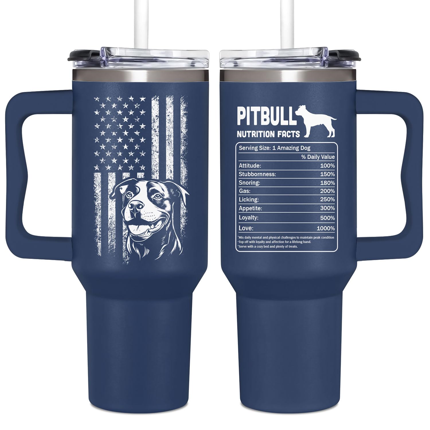 Vaso Pitbull de Couple Fox 40oz con asa, ideal para llevar bebidas.