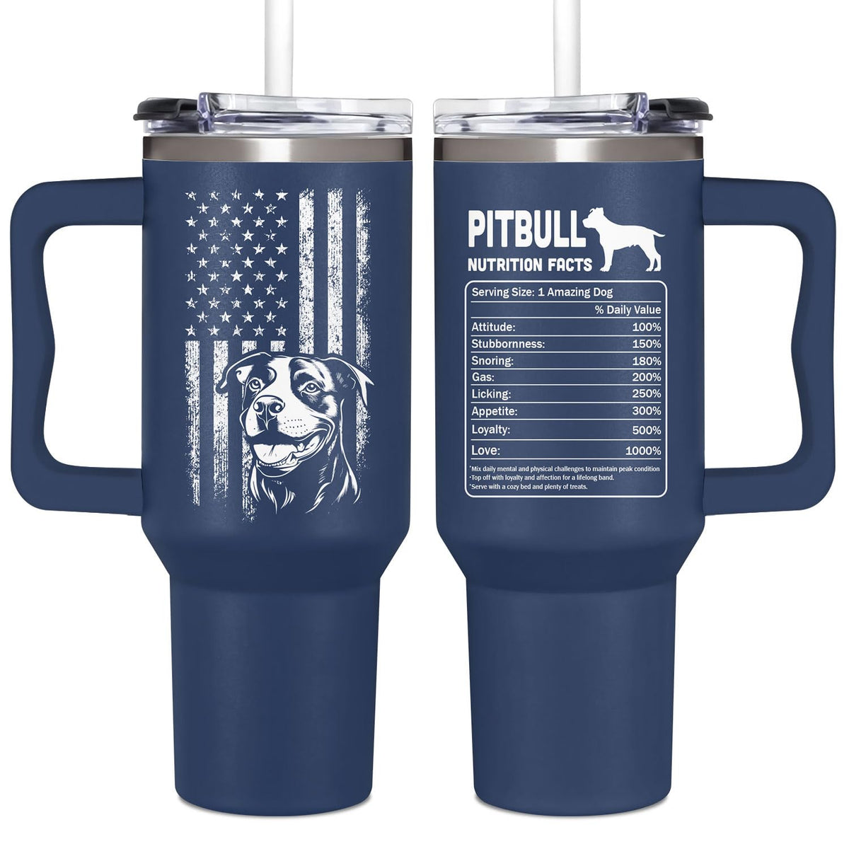Vaso Pitbull de Couple Fox 40oz con asa, ideal para llevar bebidas.