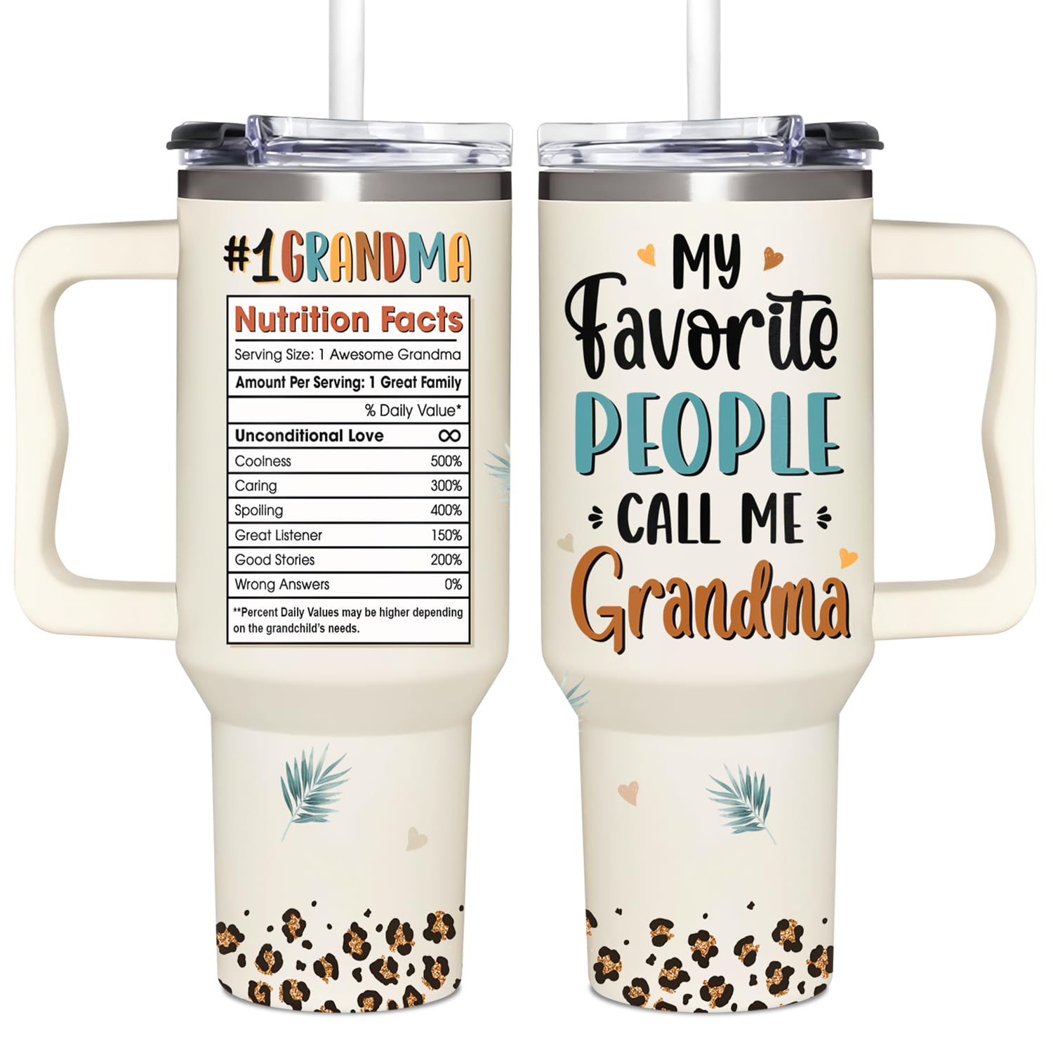 La taza termica Couple Fox 40oz con asa y pajilla, ideal para llevar.