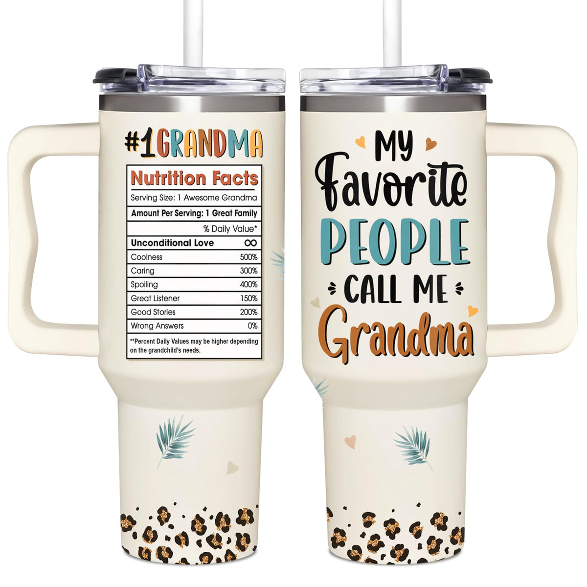 La taza termica Couple Fox 40oz con asa y pajilla, ideal para llevar.