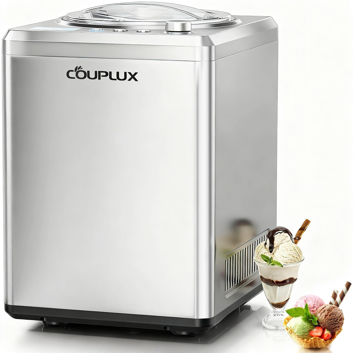 COUPLUX: máquina de helados con compresor 250W para preparar sabores al instante.