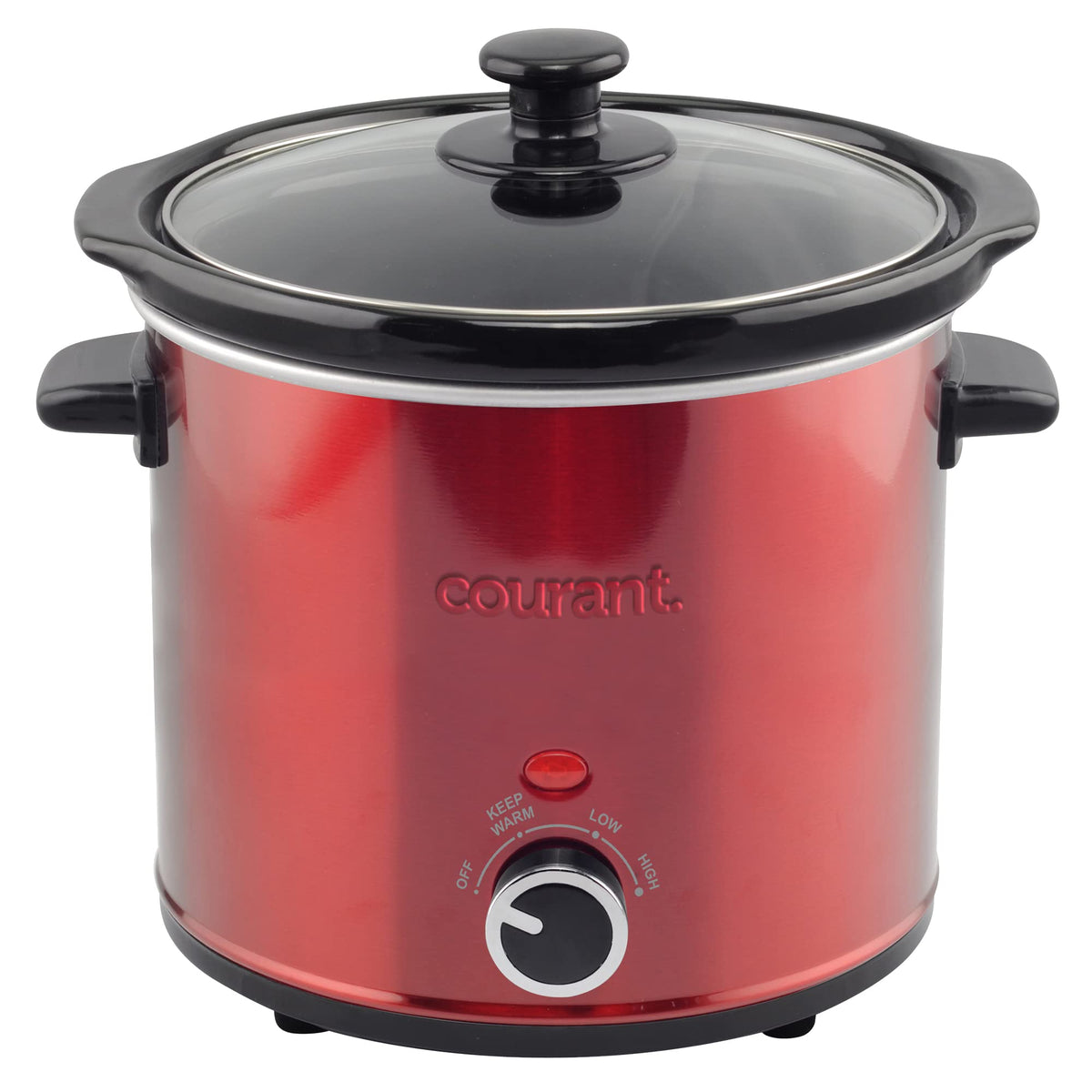 Courant olla lenta roja con inserto cerámico removible para cocinar y limpiar fácilmente.