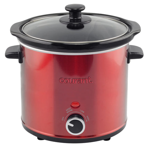 Courant olla lenta roja con inserto cerámico removible para cocinar y limpiar fácilmente.
