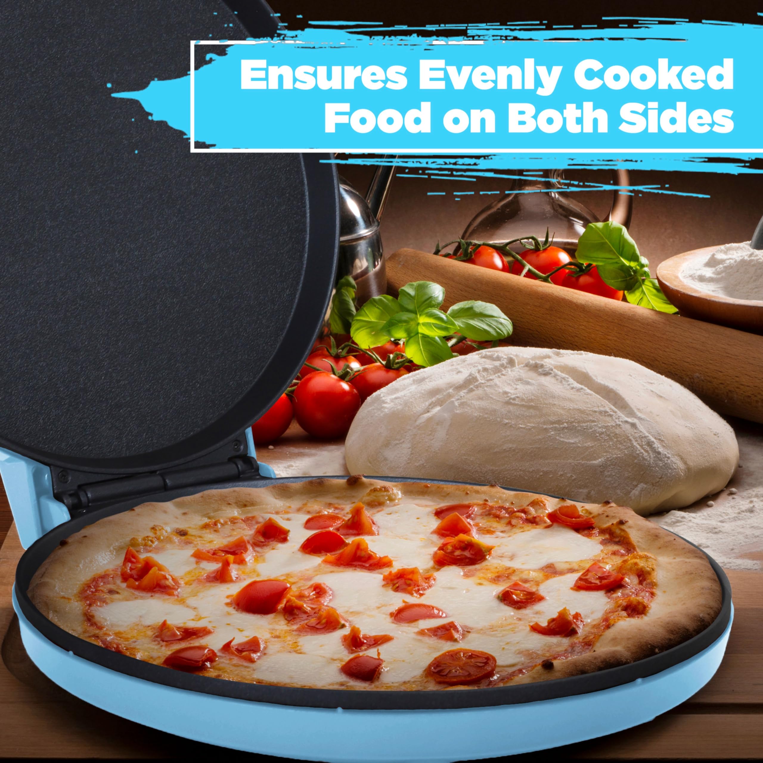 Courant cocinador de pizzas, dimensiones compactas para guardarlo de pie