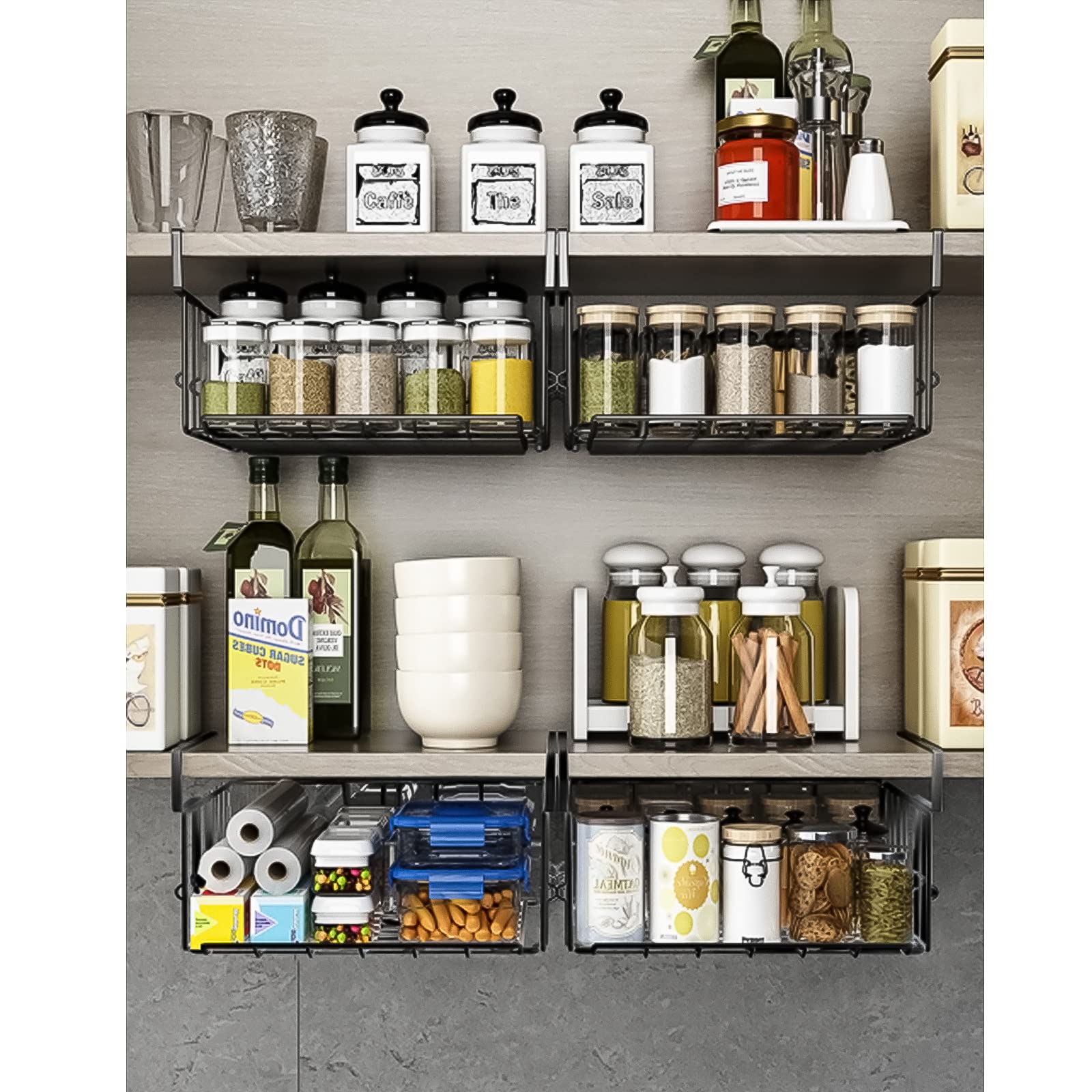 Couwilson almacenamiento bajo estante para especias, tazas y servilletas.